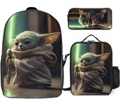 Baby Yoda Backpack Set Mochilas de dibujos animados con estuche de lápices y lonchera Lonchera Mochila casual de viaje ligero Útiles escolares One ...