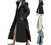 Chaqueta de plumas lisa para mujer Chaqueta larga acolchada con capucha Abrigo de invierno acolchado Negro L