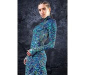 Mujeres 3d Animal Halloween Disfraces Cosplay Estiramiento Skinny Catsuit Jumpsuit Bodysuit Pavo real azul M