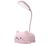 Lámpara de escritorio para niños, linda lámpara de mesa LED de gato con brazo flexible, lámpara de mesa recargable USB, protección para los ojos, l...