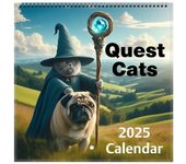 2025 Weird Medieval Quests Calendario de gatos 2025,Funny Cat Wall Hanging Calendario Mensual 2025 Como se muestra