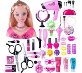 35 piezas de juguete para niños maquillaje juego de simulación estilo de cabeza muñeca peinado peinado juego de belleza con secador de pelo regalo C