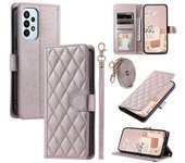 Para Samsung Galaxy A33 5G Funda de cuero Rhombus Grid Phone Cover con soporte para billetera - Rojo Oro rosa