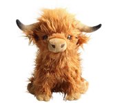 Vaca de las tierras altas marrón de la naturaleza de 25 cm con sonido de mugido, juguete de granja suave y suave realista-naturli ecológico