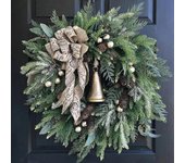 unbrand Corona de Navidad de la granja con campana de anillo Corona de vacaciones Puerta principal Adorno colgante Decoración navideña A