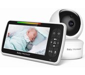 Monitor de bebé HD de 5 pulgadas, monitor de video para bebés, zoom de giro e inclinación remoto, amplio ángulo de visión, cámara de seguridad para...