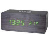 Radio FM de reloj despertador digital de madera, estación de carga inalámbrica rápida de 10 W para iPhone / Samsung Galaxy, atenuador de 5 niveles,...