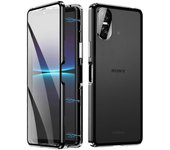 Para Sony Xperia 10 Vi Caja de vidrio templado Marco de metal Tapa magnética de teléfono transparente Tapa de teléfono magnética - Negro