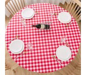Ubiuo Mantel de vinilo redondo ajustado para mesas de patio interiores y exteriores, resistente al agua con aceite, plástico a cuadros rojos y blan...