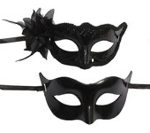 Conjunto de máscaras de mascarada de pareja Máscara de fiesta veneciana Máscara de disfraz-YuJia negro style 1