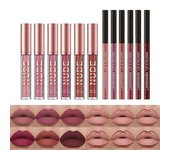 12 piezas de lápiz labial líquido mate + delineador de labios, juego de bolígrafos, kits de maquillaje, pigmento, tinte de labios nude aterciopelad...