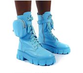 Botines de combate con plataforma gruesa para mujer - Zapatos de motociclista con cremallera y cordones Negro 38