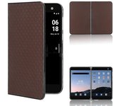 Para Microsoft Surface Duo Anti-fall Folio Flip Grid impreso Cuero recubierto PC Protector Phone Case