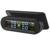 Sistema de monitor de presión de neumáticos de automóvil USB inalámbrico solar TPMS Pantalla LCD HD 4 Sensor externo Pres de neumáticos negro