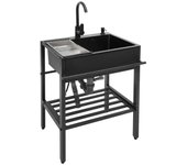 Fregadero independiente de 86 cm Fregadero de acero inoxidable para cocina Negro