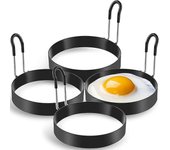 Anillos de huevos, paquete de 4 huevos de acero inoxidable, molde para panqueques para freír huevos y tortilla Negro