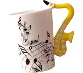Taza de cerámica Taza de café Taza de instrumento para regalo creativo Duela de guitarra negra Saxofón amarillo