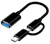 Cable adaptador USB 3.0 OTG 2 en 1 tipo C -Convertidor de interfaz USB a USB 3.0 para carga de teléfonos celulares Negro