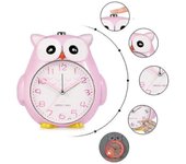 Despertador Niños con tictac Reloj infantil por la noche Luminoso multifuncional Mute Reloj despertador de cabecera-rosa Búho