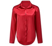 Yynuda Camisa ligera de satén brillante para mujer-YH Rojo S