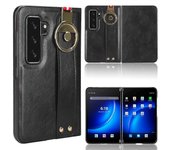 Para Microsoft Surface Duo 2 Cubierta de teléfono con revestimiento de cuero PC + TPU Estuche de pulsera con correa para el cuello Multicolor/Negro...