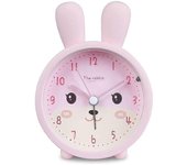 Reloj despertador para niños para niñas sin tictac,Reloj despertador infantil Rabbit Reloj despertador silencioso w Rosa