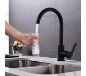 Grifo mezclador de cocina Mezclador de fregadero de cocina negro con caño alto, grifo de cocina giratorio 360 para fregadero de cocina negro mate