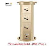 Zócalo emergente automático EU FR UK US Adaptador de enchufe estándar universal Ascensor Electrodoméstico inteligente USB tipo c Bluetooth Audio Oro