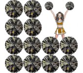 Pack 24 Pompones porristas metálicos Pompones de 12 pulgadas con bastón Negro y oro