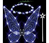 Morakot 3 piezas de alas de hada iluminadas para adultos, alas de mariposa LED para niñas, alas de ángel disfraz de Halloween para niños Blanco