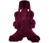 Vestido largo de las mujeres Plumas acampanadas Vestido de mangas acampanadas Perfecto para despedidas de soltera Rojo de vino M