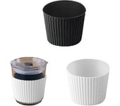 2 fundas de silicona para vasos para bebidas (blanco y negro) Botella de vidrio reutilizable antideslizante resistente al calor Tapa protectora de ...