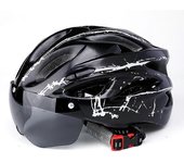 Casco de ciclismo Casco de bicicleta Adultg con visor de gafas magnéticas desmontables Blanco y negro