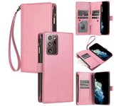 Foxdock Compatible con Samsung Galaxy Note 20 Ultra Wallet Case Premium Zipper Large Space Flip PU Leather Cover Rosa
