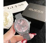 Guess Graffiti Oro Rosa Correa De Malla De Acero Inoxidable Reloj De Mujer Moda Casual Wanita Jam-COLOR: Plata Y Rosa