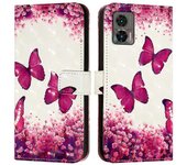 Funda de cuero para teléfono para Motorola Edge 30 Neo Mariposa Rosa