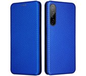 Para HTC Desire 22 Pro 5G Tarjetero Textura de fibra de carbono Estuche de cuero PU Soporte Funda de teléfono Azul