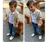 Niños Niños Caballero Atuendo Casual Blazer Chaqueta Polo Pantalones de mezclilla Conjunto-xinhan 7-8 Years