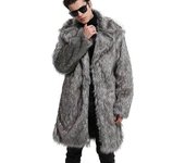 Linjou Abrigo largo de piel sintética para hombre Invierno Espeso Chaqueta de cuello alto Abrigo Abrigo BVF GRIS M