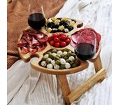 2021 Nueva mesa de picnic plegable de madera al aire libre con soporte de vidrio, estante de copa de vino 2 en 1 y bocadillo