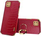 Para Samsung Galaxy A22 5G (versión de la UE) Textura de cocodrilo PU Cuero recubierto de TPU Funda de teléfono Anillo de galvanoplastia Rojo