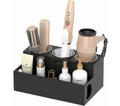 Soporte para secador de pelo, organizador de herramientas para el cabello, secador de pelo acrílico negro y organizador de peinado, soporte para se...