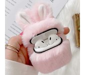 Heyone Estuche para Airpods 1 estuche Airpods 2 funda de conejo esponjoso peluche moda linda oreja de conejo piel sintética estuche protector para ...
