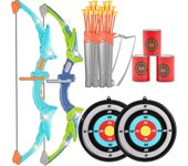 Succebuy Juego de arco y flecha para niños, paquete de 2 juegos de tiro con arco con luz LED con 20 flechas de ventosa, para niño y niña 6 7 8 9 10...