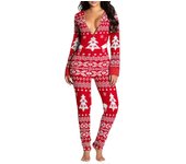 Pijama de una pieza de Navidad estampado para mujer Pijama de ropa de dormir Árbol rojo de Navidad XL