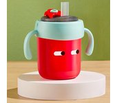 Vaso para sorber de acero inoxidable para niños pequeños de 300 ml con báscula, asa Taza portátil para bebés anticaída (sin FDA, BPA Multicolor Red