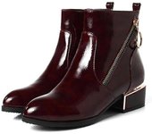 Otoño Invierno Mujeres Sexy puntiagudo Cremallera Botas de tacón alto Negro Azul Vino Rojo Charol Botines vino tinto 6