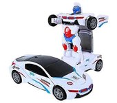 Coche de juguete de policía de deformación universal eléctrica con luz, coche robot transformador Coche de carreras blanco