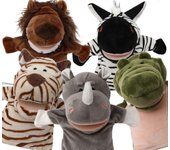 Conjunto de 5 piezas Marionetas de mano de animales con boca móvil abierta/zoológico, safari, granja, selva/tigre, rinoceronte, león, cocodrilo y c...