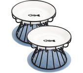 Juego de 2 cuencos elevados de cerámica para comida para gatos: diseño antivómitos, antideslizante, protección de la columna vertebral, alimentació...